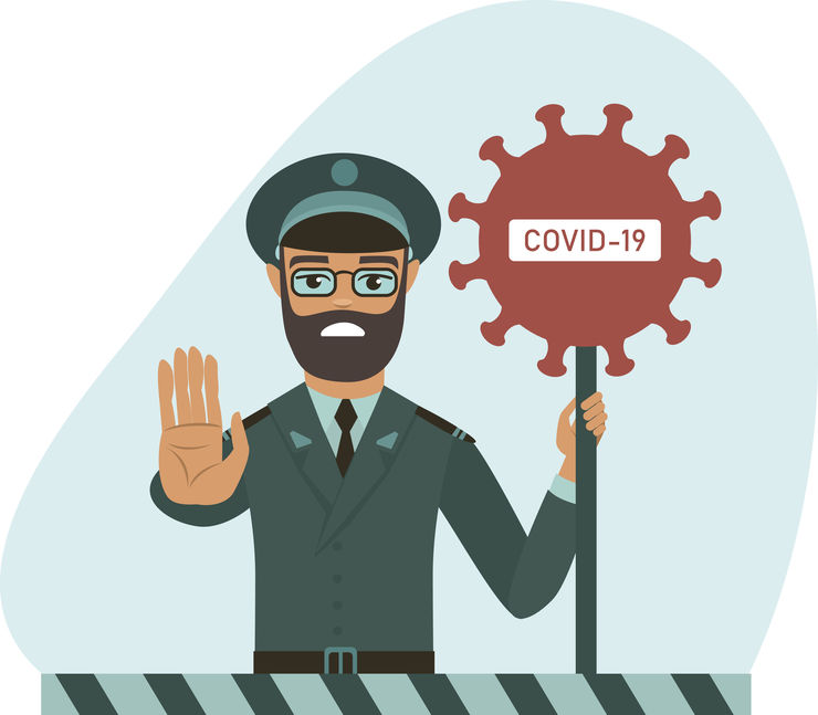 Coronavirus Covid-19 Spain Immigration Officer Stop Sign